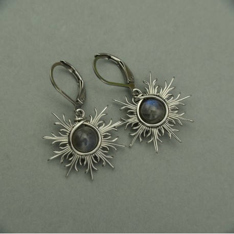 Kolczyki słońca niebieski labradoryt, wire wrapping, słoneczka
