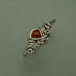 Mini pierścionek czerwony agat regulowany, wire wrapping
