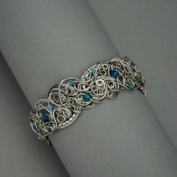 Bransoleta szeroka niebieski kwarc i agat wire wrapping