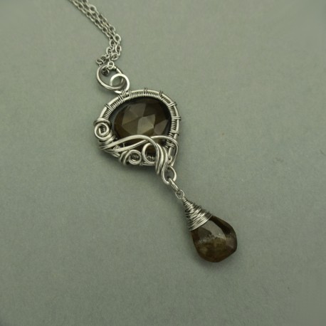 Długi wisiorek kwarc dymny, wire wrapping