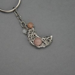 Brelok księżyc kamień słoneczny i księżycowy, wire wrapping