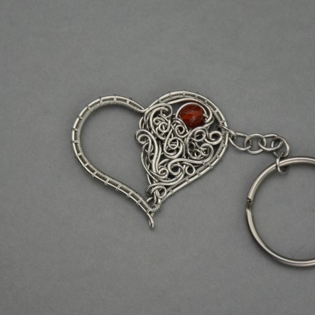 Brelok serce karneol, wire wrapping, breloczek do kluczy