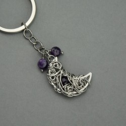 Brelok do kluczy księżyc ametyst, wire wrapping