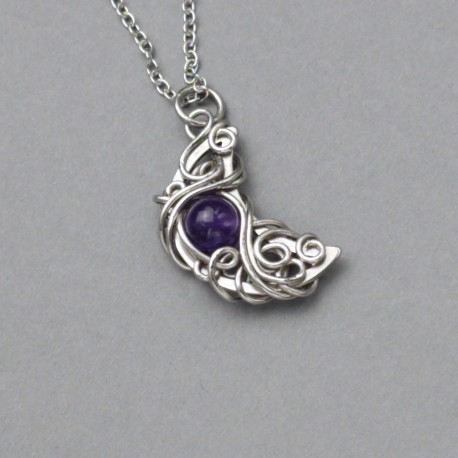 Wisiorek księżyc, półksiężyc ametyst wire wrapping