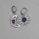 Asymetryczne kolczyki księżyc i słońce ametyst, wire wrapping