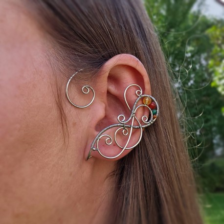 Nausznice z drutu, cytryn i kolorowe agaty wire wrapping