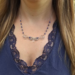 Oryginalny naszyjnik kryształ górski i lapis lazuli, wire wrapping