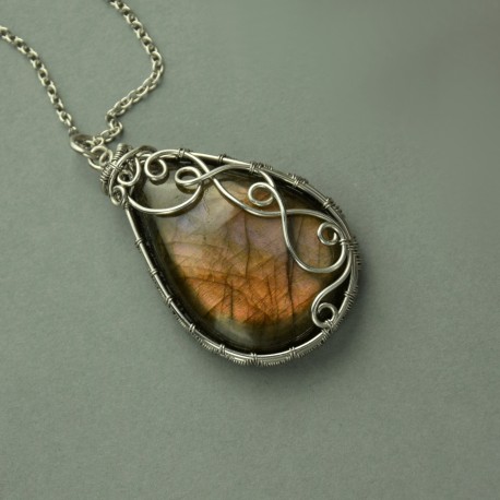 Wisiorek labradoryt wire wrapping stal chirurgiczna