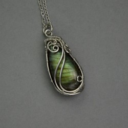 Wisiorek labradoryt wire wrapping stal chirurgiczna