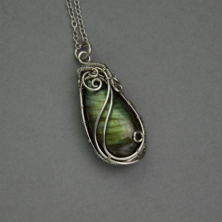 Wisiorek labradoryt wire wrapping stal chirurgiczna