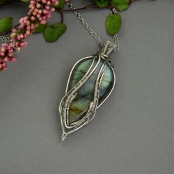 Wisiorek labradoryt wire wrapping stal chirurgiczna