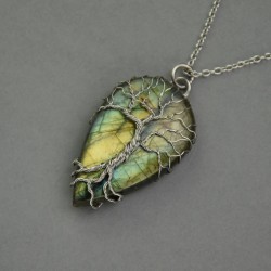Wisiorek kolorowy labradoryt drzewo życia wire wrapping
