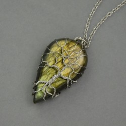 Wisior kolorowy labradoryt drzewo życia wire wrapping stal chirurgiczna