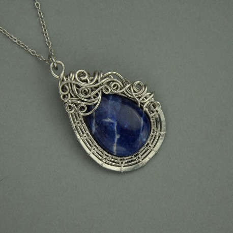 Duży wisiorek sodalit wire wrapping