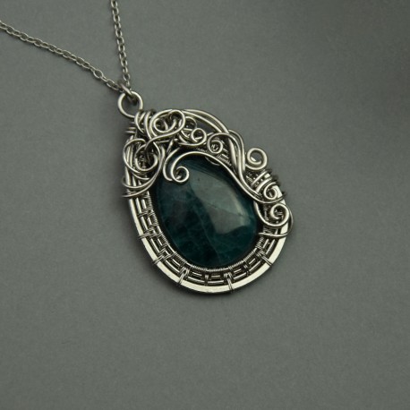 Duży wisiorek zielony apatyt wire wrapping
