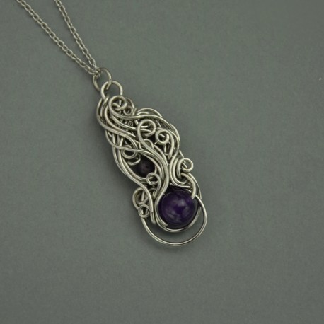 Oryginalny wisiorek ametyst, wire wrapping