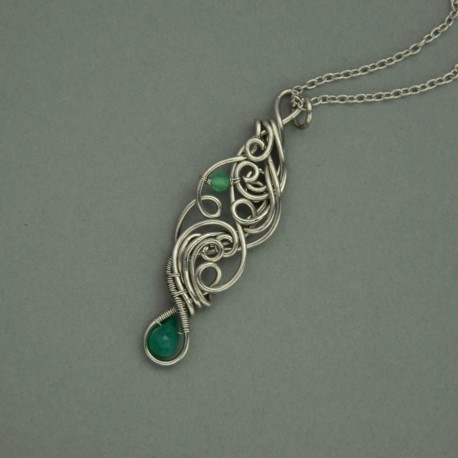 Oryginalny wisiorek zielony onyks, wire wrapping