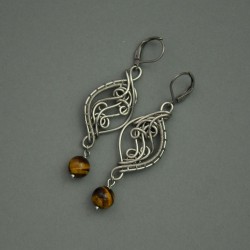 Kolczyki tygrysie oko, wire wrapping