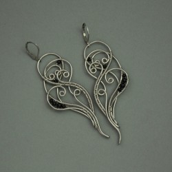 Długie unikatowe kolczyki czarny agat, wire wrapping
