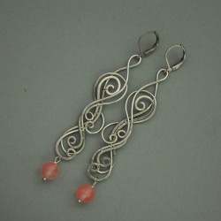 Kolczyki kwarc malinowy, wire wrapping