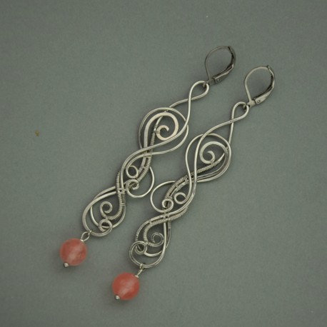 Kolczyki kwarc malinowy, wire wrapping