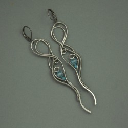 Długie kolczyki, apatyt i topaz, wire wrapping