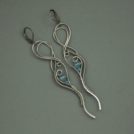Długie kolczyki, apatyt i topaz, wire wrapping