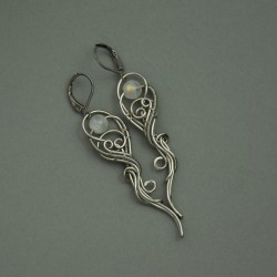 Kolczyki kamień księżycowy wire wrapping