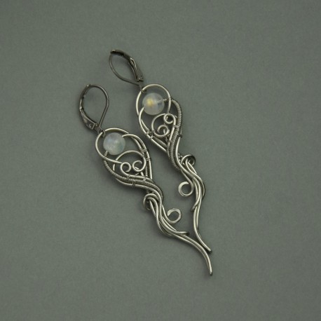 Kolczyki kamień księżycowy wire wrapping