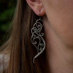 Długie unikatowe kolczyki niebieskie labradoryty wire wrapping