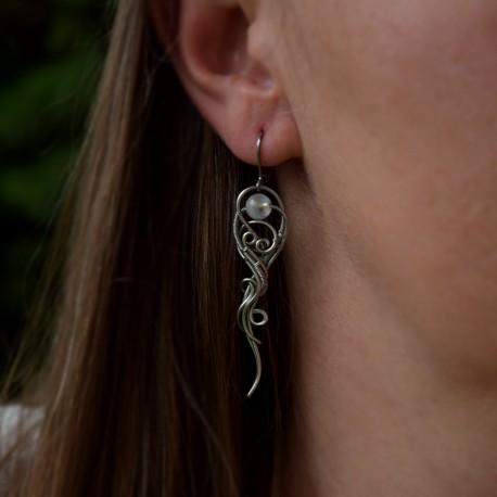 Kolczyki kamień księżycowy wire wrapping