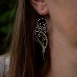 Długie unikatowe kolczyki czarny agat, wire wrapping