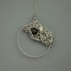 Wisiorek koło obsydian złocisty, wire wrapping, kółko