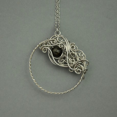 Wisiorek koło obsydian złocisty, wire wrapping, kółko