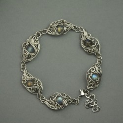 Bransoletka kolorowe labradoryty, wire wrapping