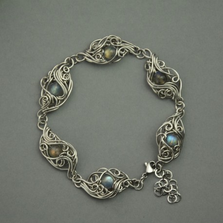 Bransoletka kolorowe labradoryty, wire wrapping