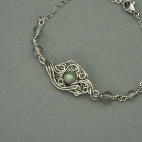 Bransoletka niebieski labradoryt, wire wrapping