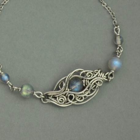 Bransoletka niebieski labradoryt, wire wrapping