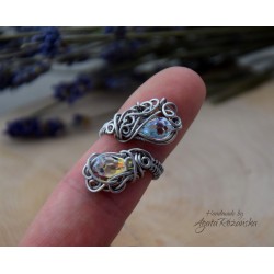 Pierścionek regulowany swarovski, wire wrapping