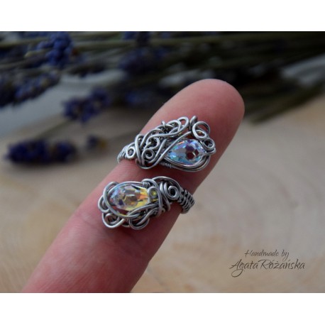 Pierścionek regulowany swarovski, wire wrapping