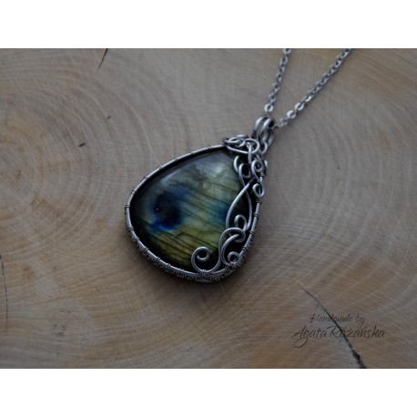 Wisior Labradoryt, wire wrapping