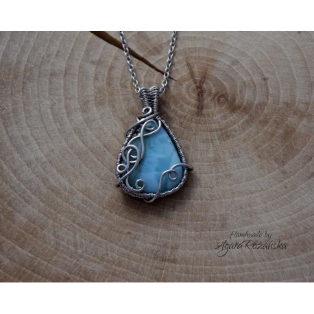 wisiorek larimar, wire wrapping