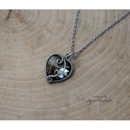 Wisiorek serce Swarovski Silver Night, wire wrapping