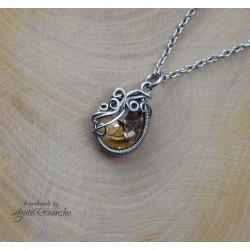 Wisiorek kryształ Swarovski Peridot, wire wrapping, stal chirurgiczna