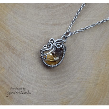 Wisiorek kryształ Swarovski Peridot, wire wrapping, stal chirurgiczna