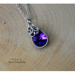 Wisiorek kryształ Swarovski Heliotrope, wire wrapping, stal chirurgiczna