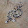 Kolczyki księżyce Kamień Księżycowy, wire wrapping, stal chirurgiczna