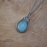 Wisiorek z błękitnym chalcedonem, stal chirurgiczna, wire wrapping