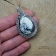 Wisiorek opal dendrytowy, wire wrapping, stal chirurgiczna