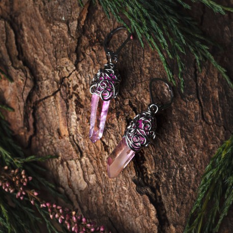Kolczyki talizmany jasno różowy kryształ górski